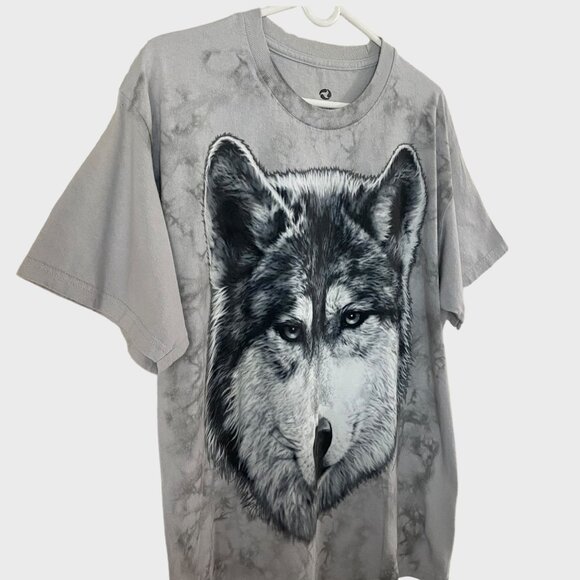 Liquid Blue Gray Tie-dye Wolf T-Shirt Men's Size Large Short-Sleeve Graphic Tee - Picture 4 of 11